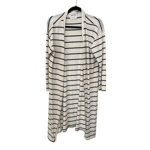 Sadie and Sage Cardigan Duster Size Small Striped Open Front White Black Layers